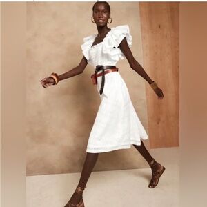 Banana Republic Smocked Ruffle Midi White Dress